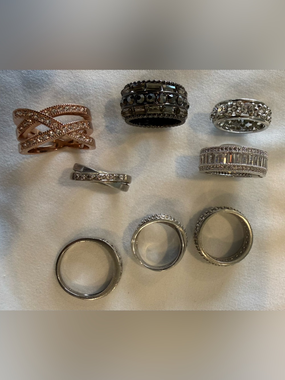 Mixed Metal Crystal Fashion Ring Set - Silver & Rose Gold